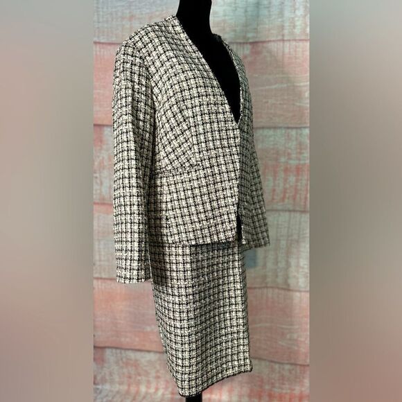 Calvin Klein black and white tweed skirt suit 18W - Picture 1 of 2